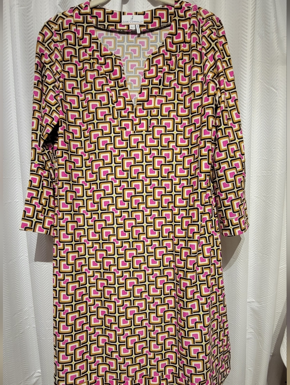 Jude Connally Geometric V-Neck Midi Dress